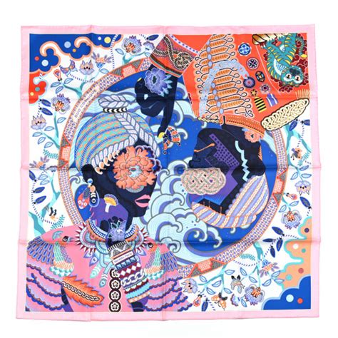 HERMES Silk Twill Duo Cosmique Scarf 90 Rose Pale Bleu 